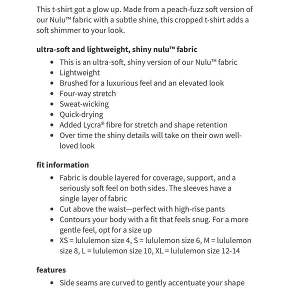 lululemon Wundermost Ultra-Soft Nulu Crewneck Cropped T-Shirt Black Shine Small - Picture 6 of 6